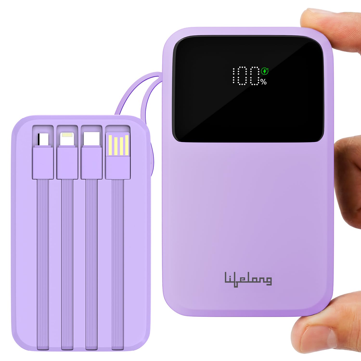 Lifelong Electronics 20000mAh 22.5W Fast Charging Power Bank | 3 Inputs (1 Built-in USB A Cable + 1 C + 1 Lightning Port) & 6 Outputs (3 Built-in Cables + 1 C + 2 A Port) | Small Pocket Size Powerbank