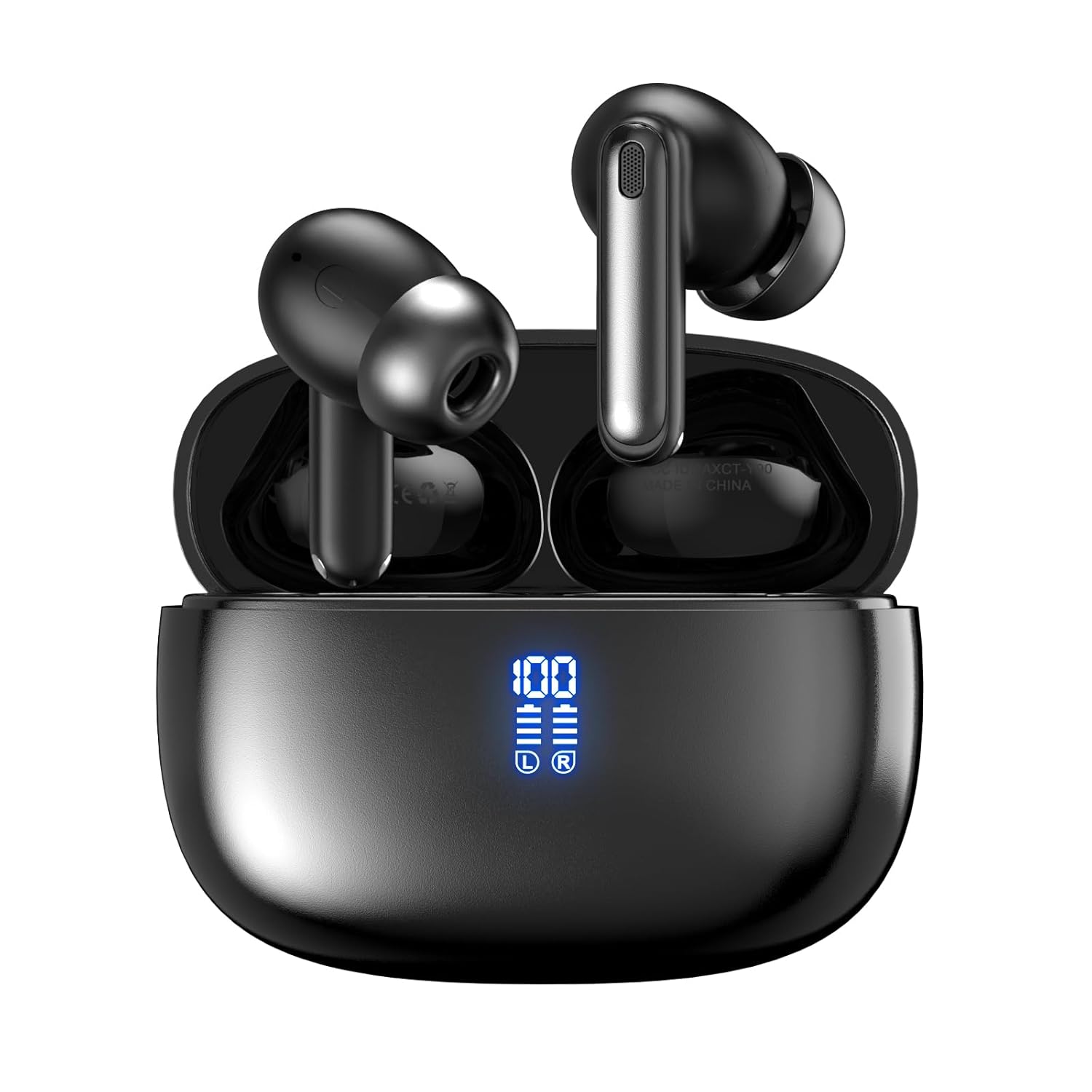 Wireless Earbuds, Bluetooth 5.4 Headphones HiFi Stereo, 60H Playback Ear Buds with LED Power Display, IPX7 Waterproof, Wireless Headphones with Noise Cancelling Mic for iPhone/Android/iPad, Black