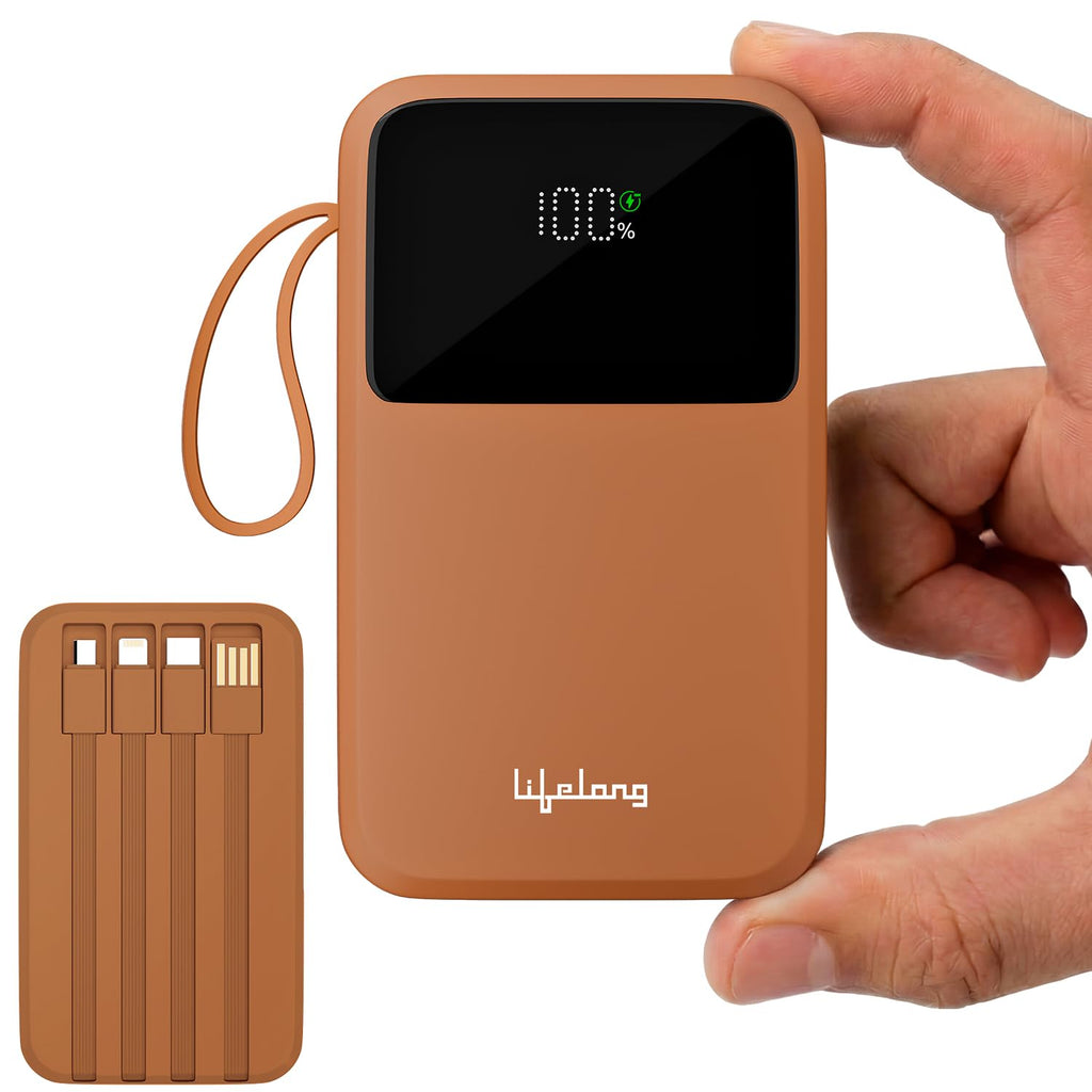 Lifelong Electronics 20000mAh 22.5W Fast Charging Power Bank | 3 Inputs (1 Built-in USB A Cable + 1 C + 1 Lightning Port) & 6 Outputs (3 Built-in Cables + 1 C + 2 A Port) | Small Pocket Size Powerbank