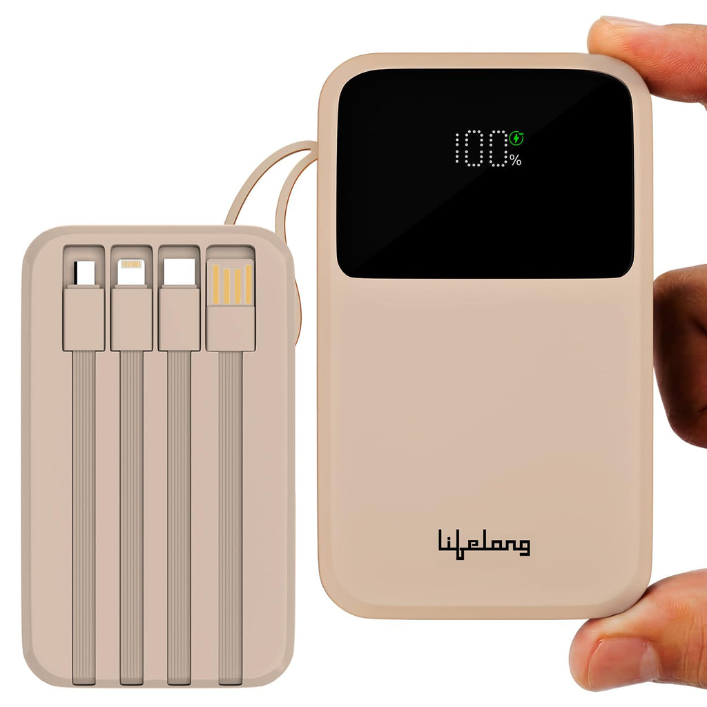 Lifelong Electronics 20000mAh 22.5W Fast Charging Power Bank | 3 Inputs (1 Built-in USB A Cable + 1 C + 1 Lightning Port) & 6 Outputs (3 Built-in Cables + 1 C + 2 A Port) | Small Pocket Size Powerbank
