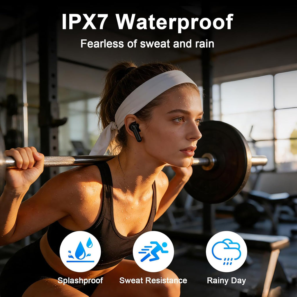 Wireless Earbuds, Bluetooth 5.4 Headphones HiFi Stereo, 60H Playback Ear Buds with LED Power Display, IPX7 Waterproof, Wireless Headphones with Noise Cancelling Mic for iPhone/Android/iPad, Black