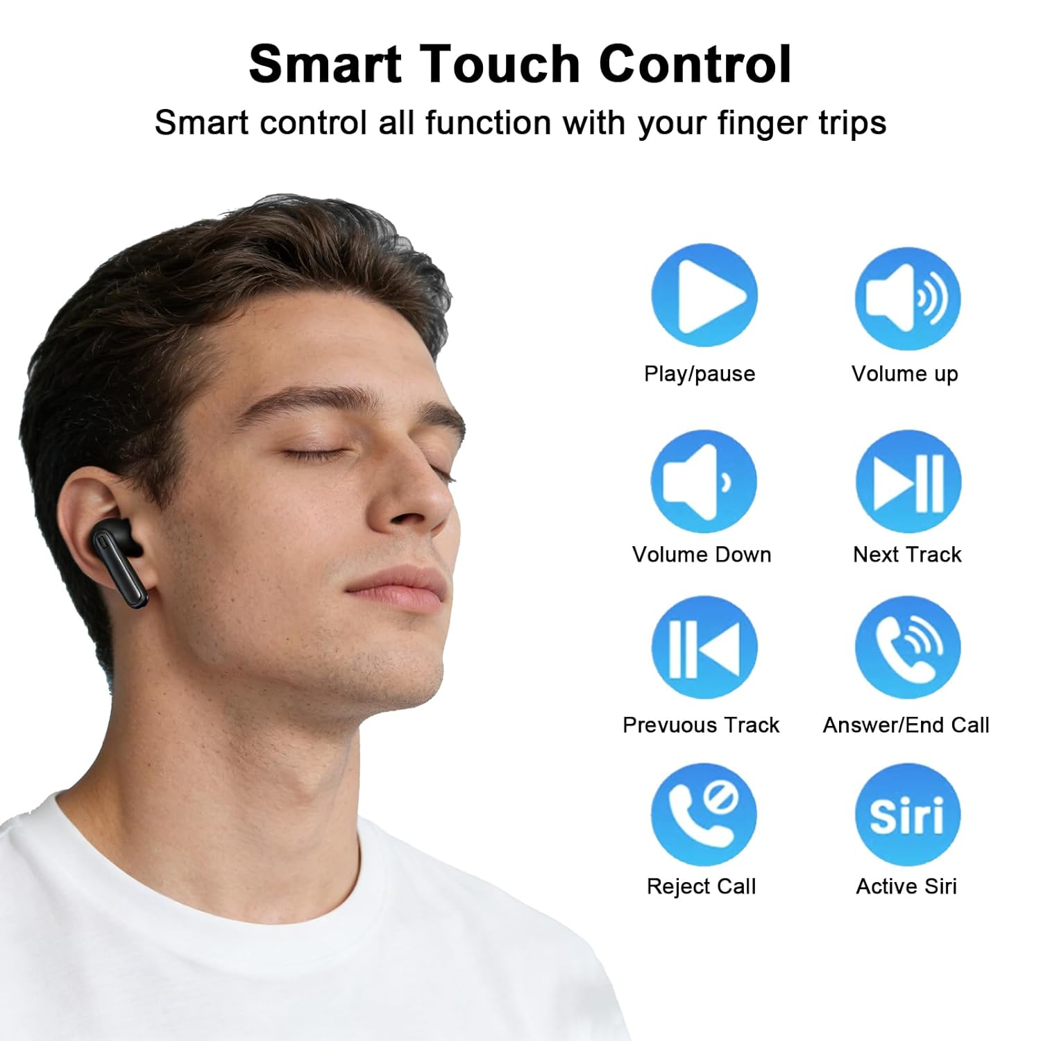 Wireless Earbuds, Bluetooth 5.4 Headphones HiFi Stereo, 60H Playback Ear Buds with LED Power Display, IPX7 Waterproof, Wireless Headphones with Noise Cancelling Mic for iPhone/Android/iPad, Black